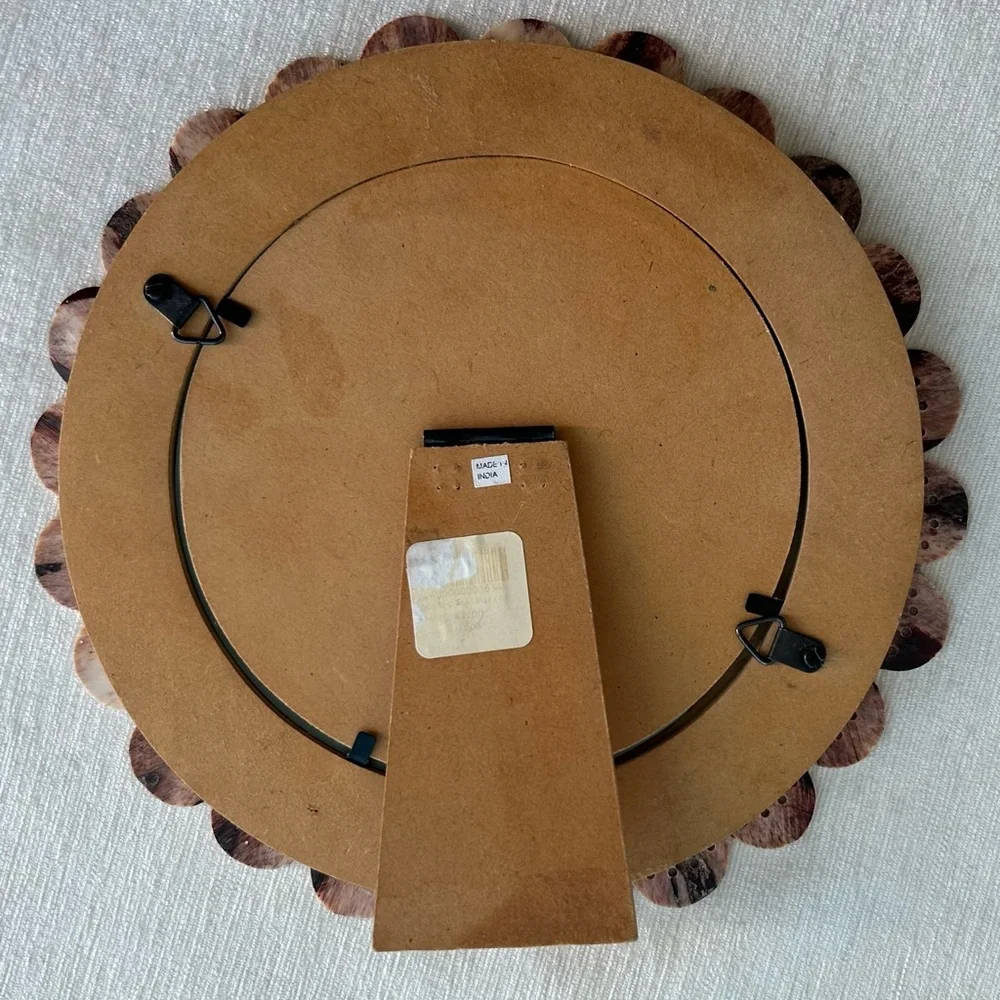 handcarved floral shaped mirror w/easel back natural organic petal